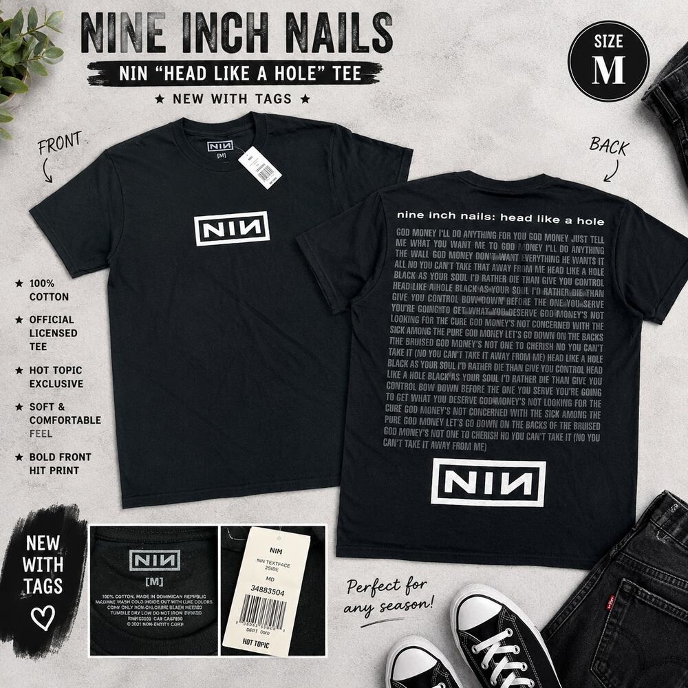 Nine Inch Nails NIN Black Graphic Band Tee Medium Back Hit Shirt NWT